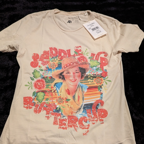 NWT Montana West American Bling rhinestone Saddle up Buttercup t shirt. Large - Picture 4 of 8